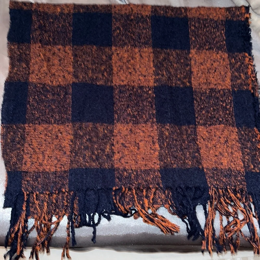 Plaid Scarf Blue and Burnt Orange